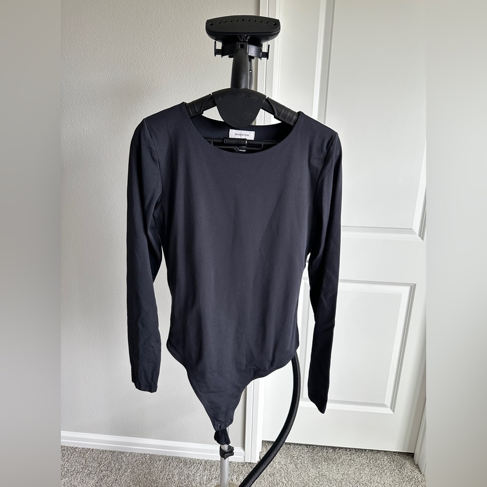 Babaton black long sleeve thong body suit